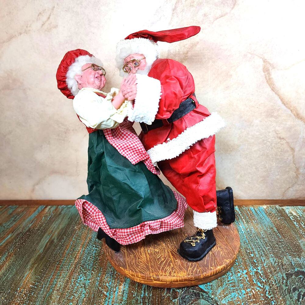 Vintage Terry's Village Papier Mache Dancing Santa Clause & Mrs Clause Figurines